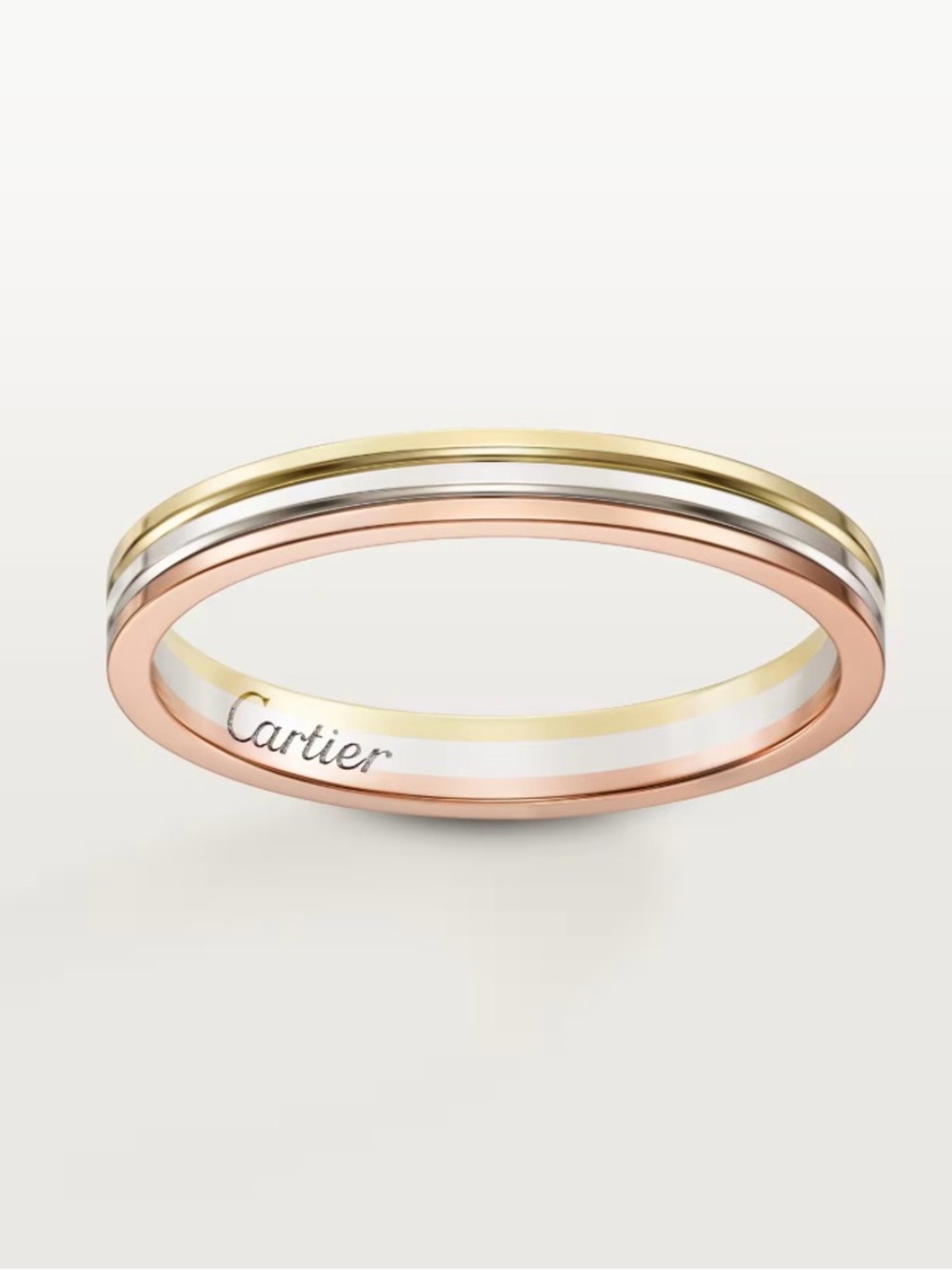 Cartier Trinity Vendome 2.5mm Band Ring - 18k Rose, White & Yellow Gold